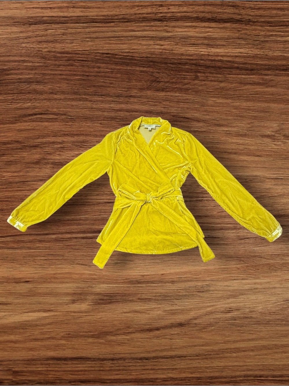 MOULINETTE SOEURS by Anthro Vivienne Yellow Velvet Wrap Top Size XS